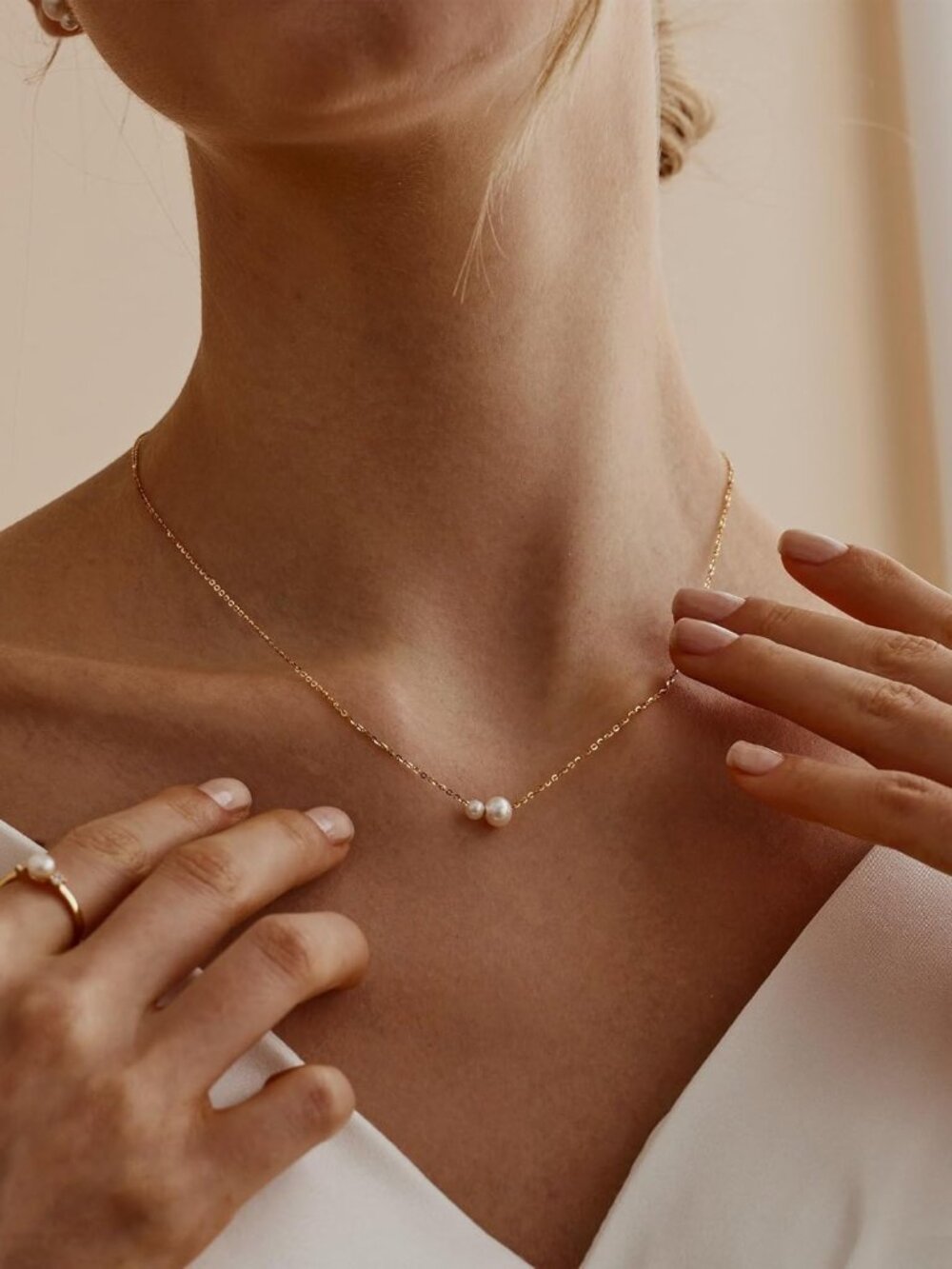 Pearl Necklaces for Women Trendy, 14k Gold Plated Dainty Necklace Simple Pearl D - Picture 8 of 9